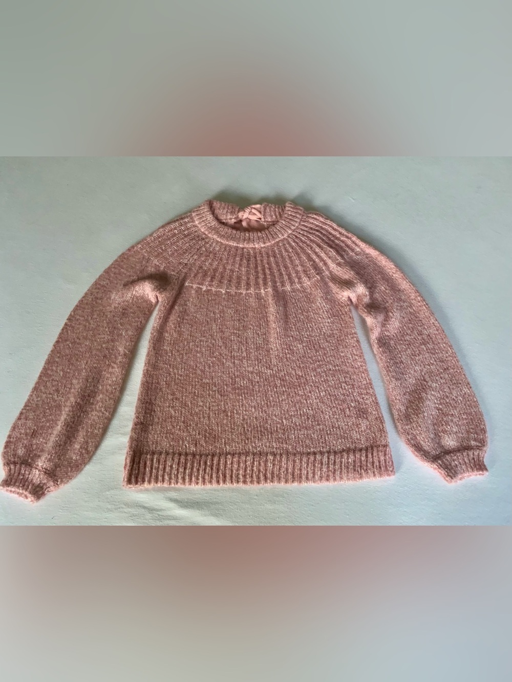 LC Lauren Conrad Blush Marled Knit Sweater Bow Back Balloon Sleeve M